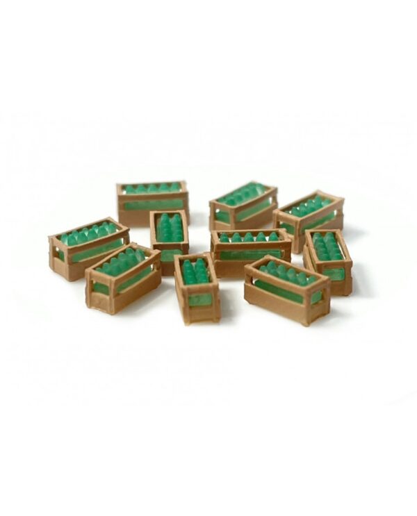 CAJAS DE MADERA CON BOTELLAS VERDES (10) . N-TRAIN 211049