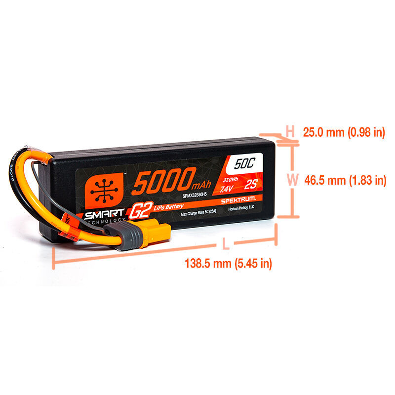 BATERIA LIPO 7.4V 5000mAh 2S 50C SMART G2 IC5. SPEKTRUM SPMX52S50H5 - Imagen 2