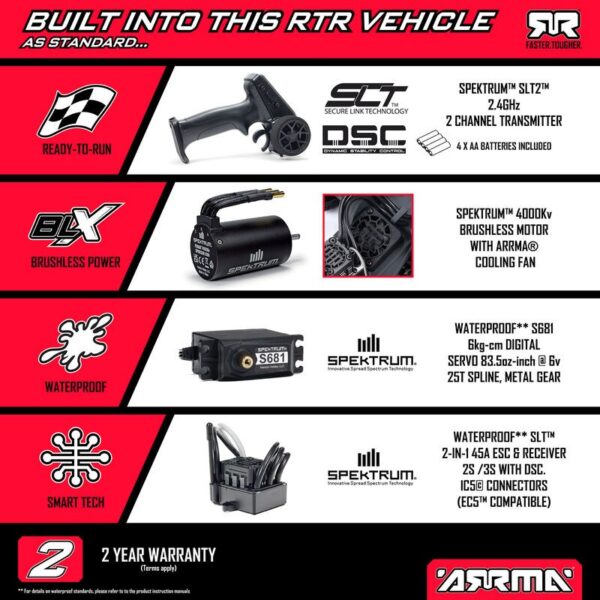 MONSTER TRUCK QUAKE 2WD 2/3S BLX 80km/h 1/10 RTR. ARRMA ARA3537T3 - Imagen 9