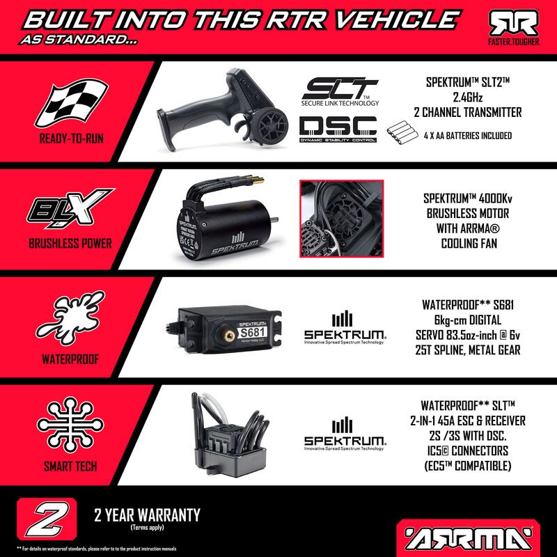 MONSTER TRUCK QUAKE 2WD 2/3S BLX 80km/h 1/10 RTR. ARRMA ARA3537T3 - Imagen 9