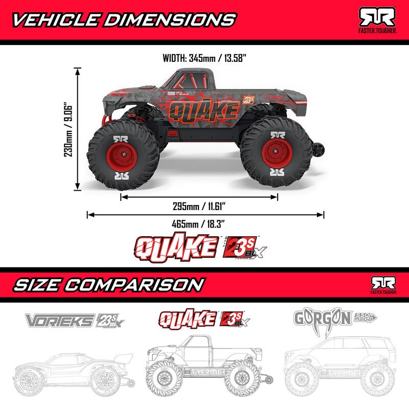 MONSTER TRUCK QUAKE 2WD 2/3S BLX 80km/h 1/10 RTR. ARRMA ARA3537T2 - Imagen 9