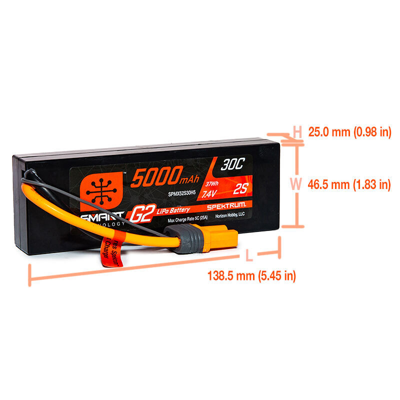 BATERIA LIPO 7.4V 5000mAh 2S 30C SMART G2 IC5. SPEKTRUM SPMX52S30H5 - Imagen 3