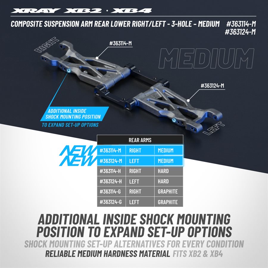 TRAPECIO TRASERO DERECHO 3 AGUJEROS - GRAFITO. XRAY 363114-G - Imagen 2