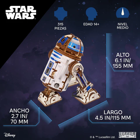 R2-D2 STAR WARS 315 PIEZAS 1/7. UGEARS 70272 - Imagen 5