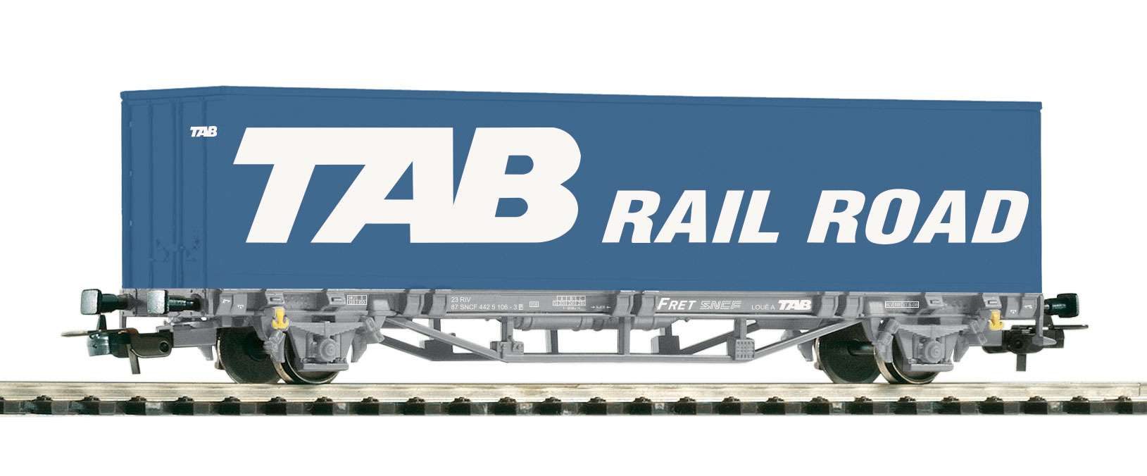 VAGON PLATAFORMA 2 EJES CON CONTENEDOR, SNCF. PIKO 91167