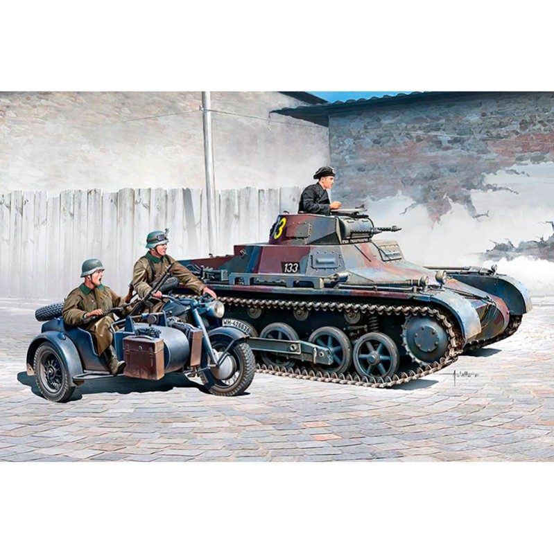 ACADEMY GERMAN PANZER I AUSF. B & MOTORCYCLE 1/35. 13556