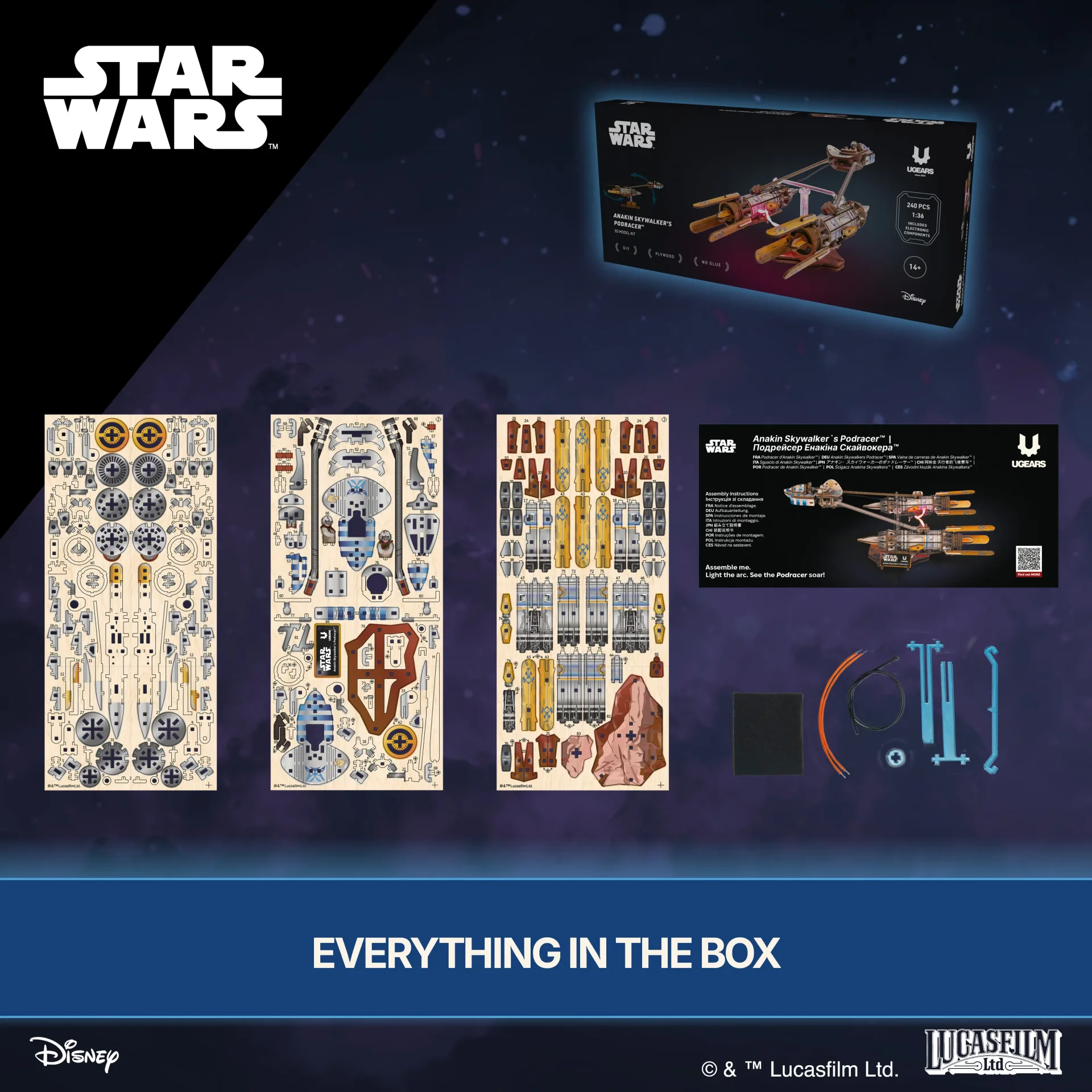 ANAKIN SKYWALKER PODRACER, STAR WARS 1/36. UGEARS 70273